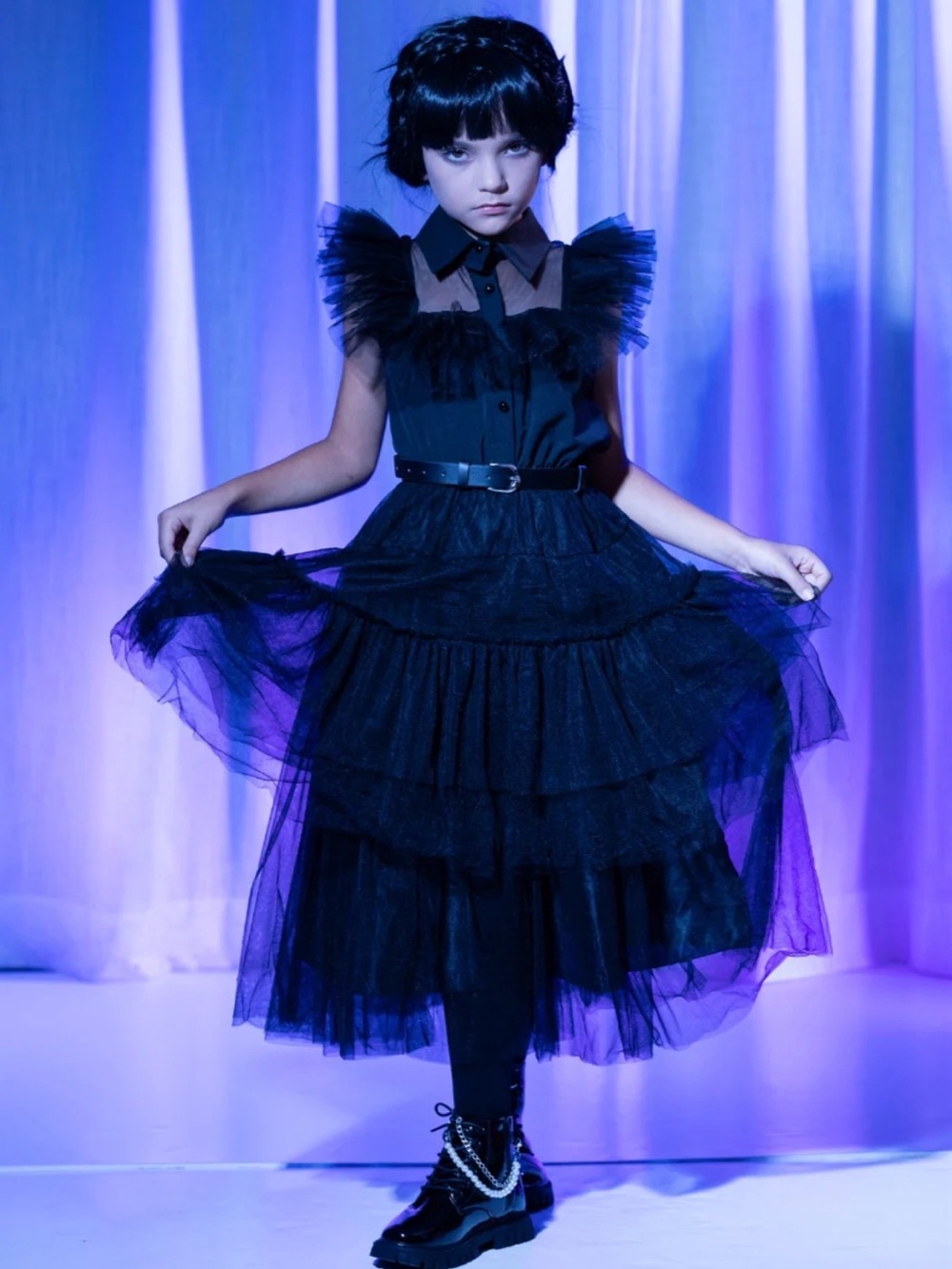 Black Layered Tulle Halloween Costume Dress for Kids